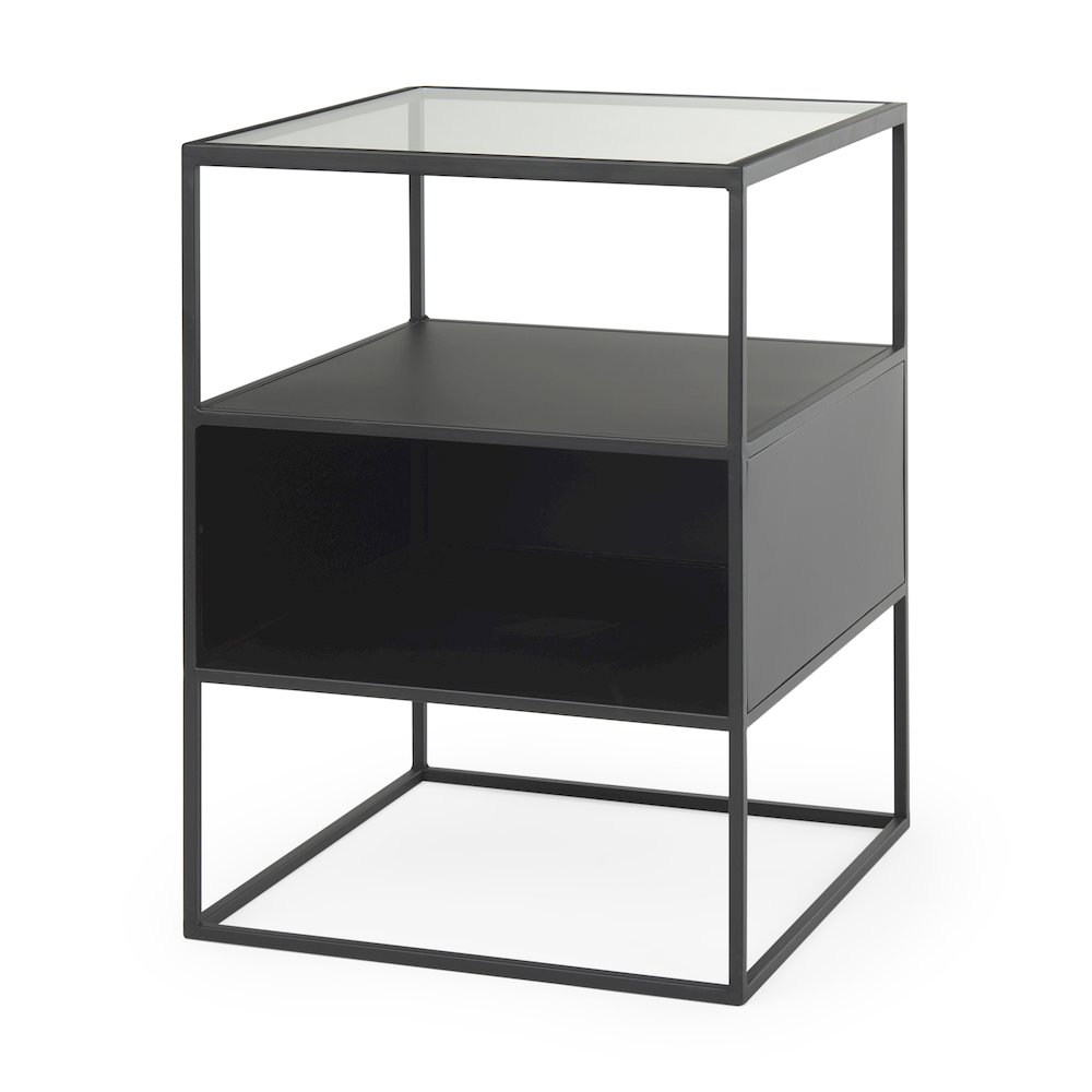 Samson 15.7L x 15.7W x 21.3H Side Table Matte Black Metal and Glass. Picture 1