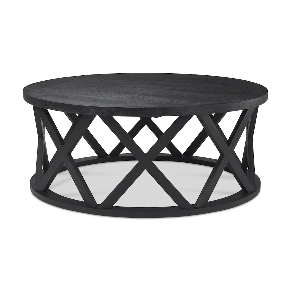 Forsey  28.0L x 45.3W x 18.0H Black Solid Wood Round Coffee Table. Picture 1
