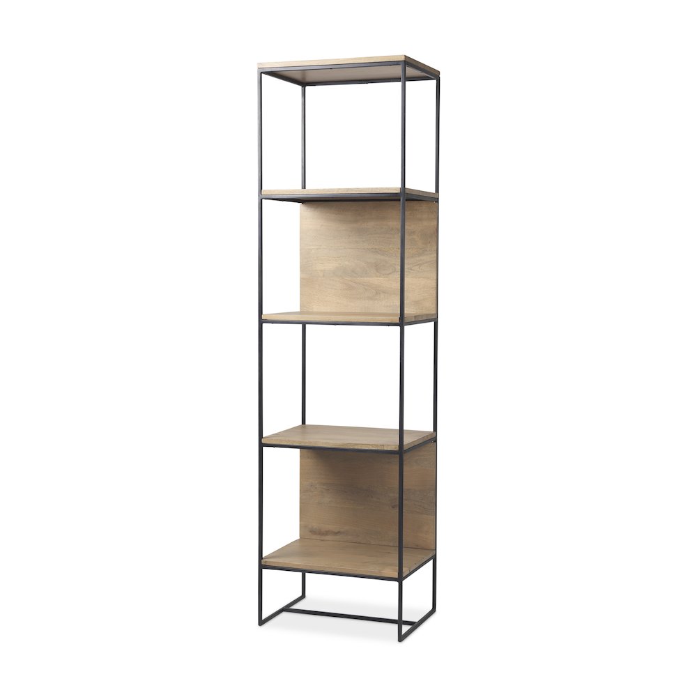 Beige Wood W/Black Metal Frame 4-Tier Shelving Unit. Picture 1