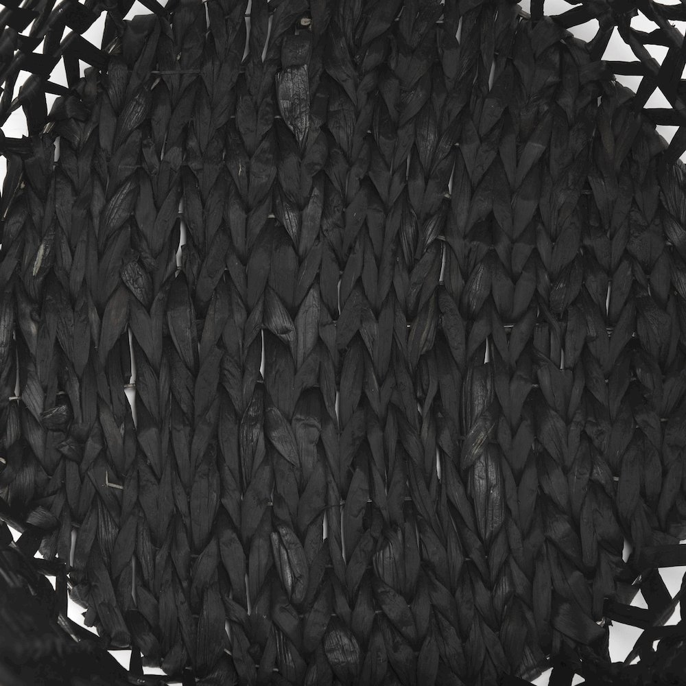 Set of 3 Black Water Hyacinth Zig Zag Weave Round Basket W/ Handles. Picture 6