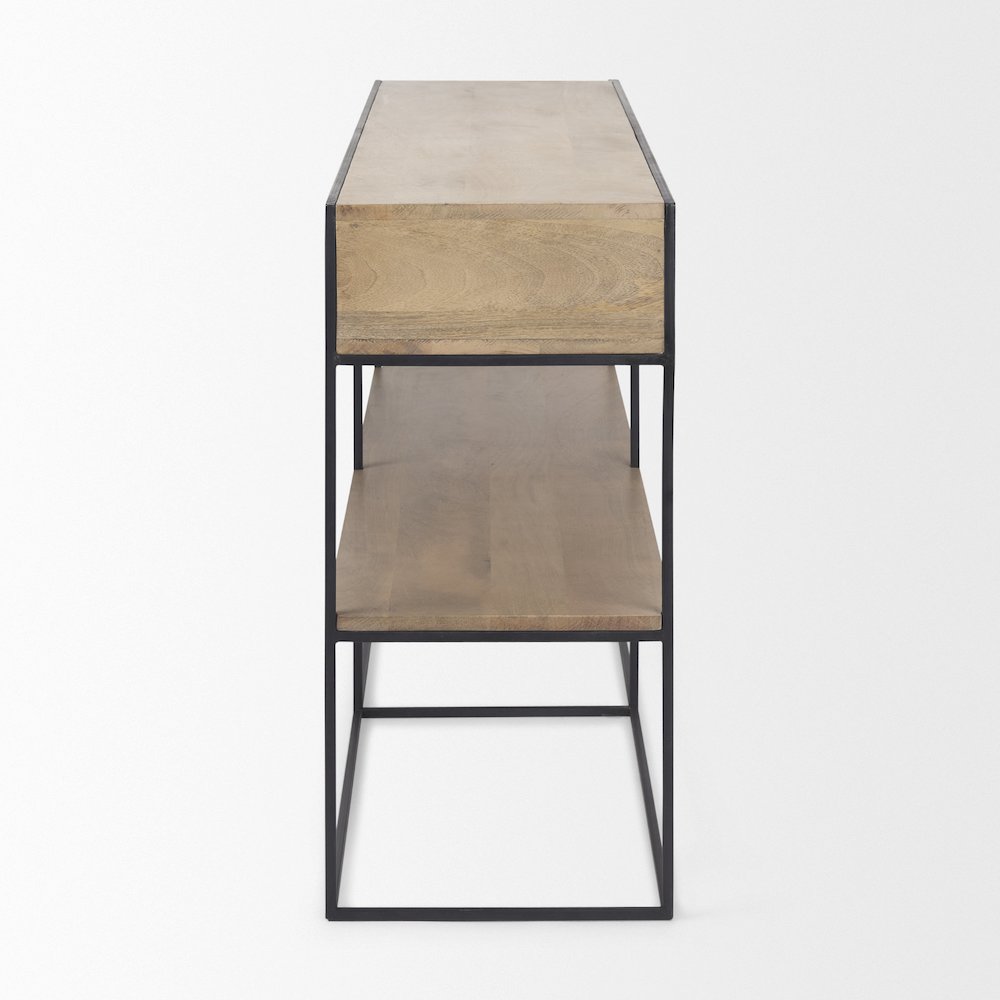 63.0L x 15.0W x 31.0H Beige Wood w/ Black Metal Frame 2 Drawer Console Table. Picture 2