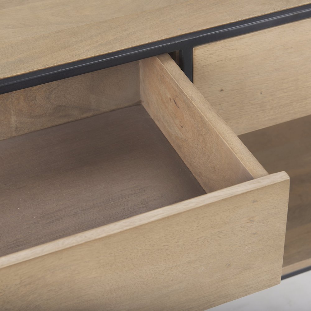 63.0L x 15.0W x 31.0H Beige Wood w/ Black Metal Frame 2 Drawer Console Table. Picture 6