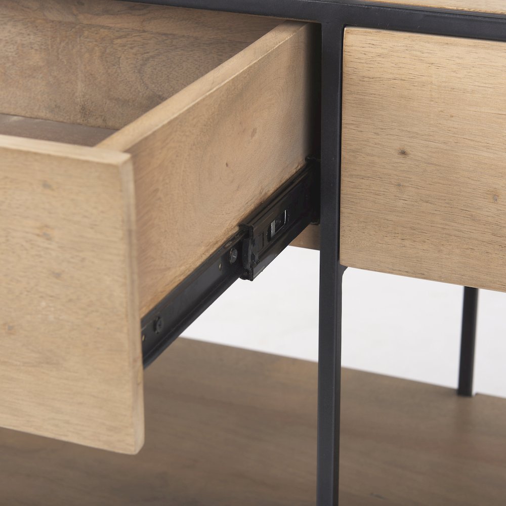 63.0L x 15.0W x 31.0H Beige Wood w/ Black Metal Frame 2 Drawer Console Table. Picture 7