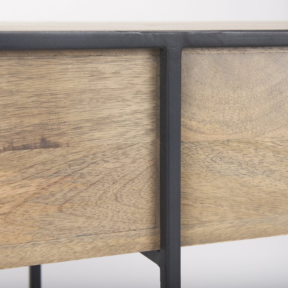 63.0L x 15.0W x 31.0H Beige Wood w/ Black Metal Frame 2 Drawer Console Table. Picture 8