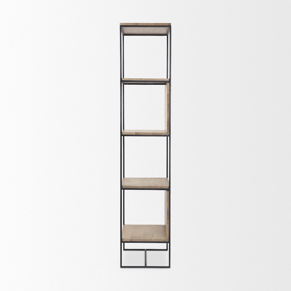 Beige Wood W/Black Metal Frame 4-Tier Shelving Unit. Picture 2