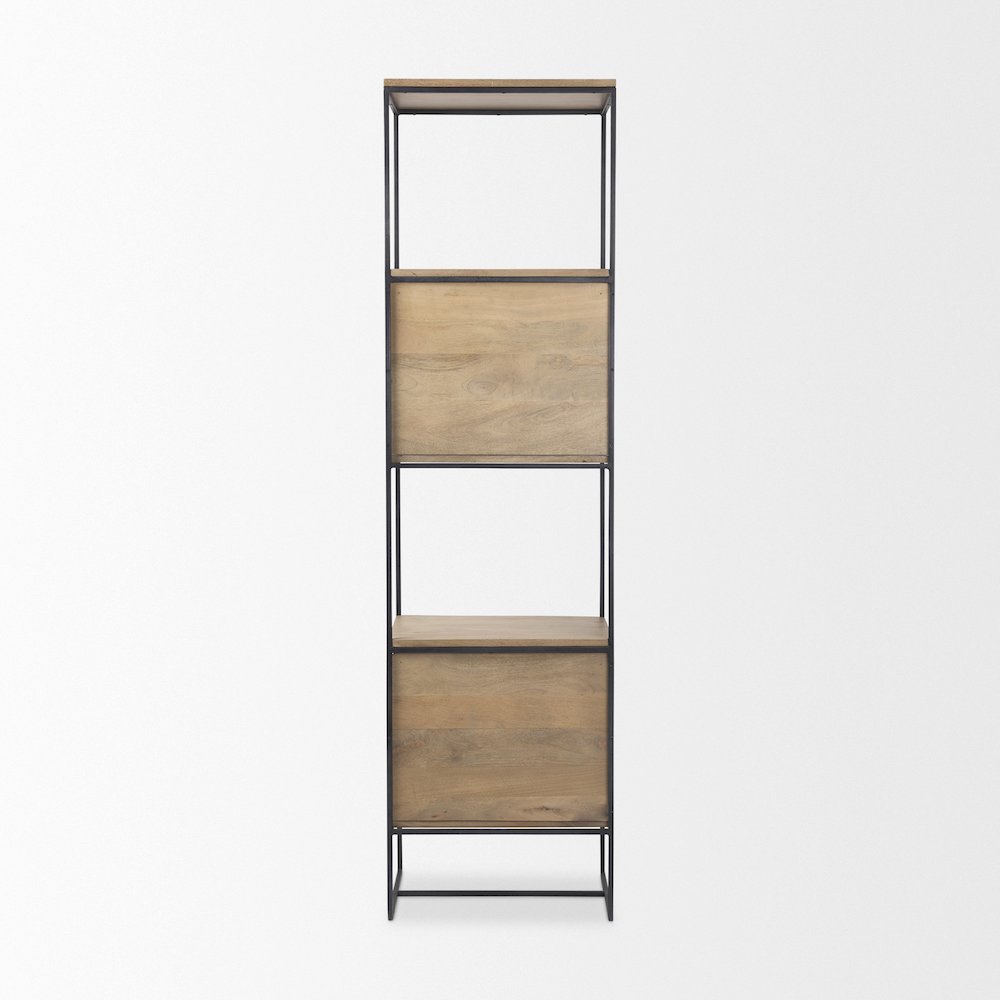 Beige Wood W/Black Metal Frame 4-Tier Shelving Unit. Picture 3