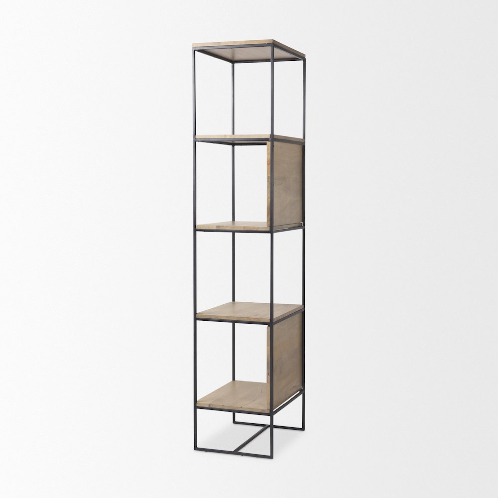Beige Wood W/Black Metal Frame 4-Tier Shelving Unit. Picture 4