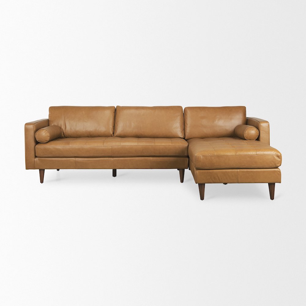 Svend 111.4L x 68.0W x 33.9H Tan Leather Right Chaise Sectional Sofa. Picture 3