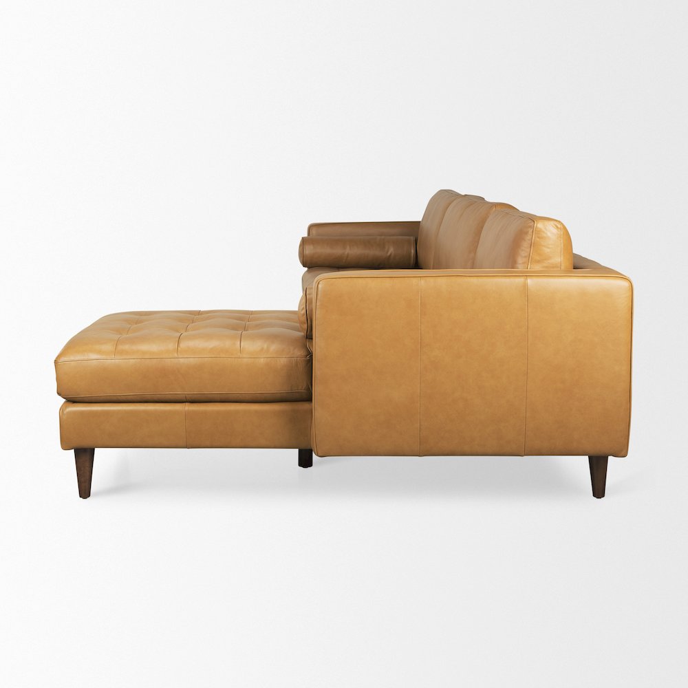 Svend 111.4L x 68.0W x 33.9H Tan Leather Right Chaise Sectional Sofa. Picture 4