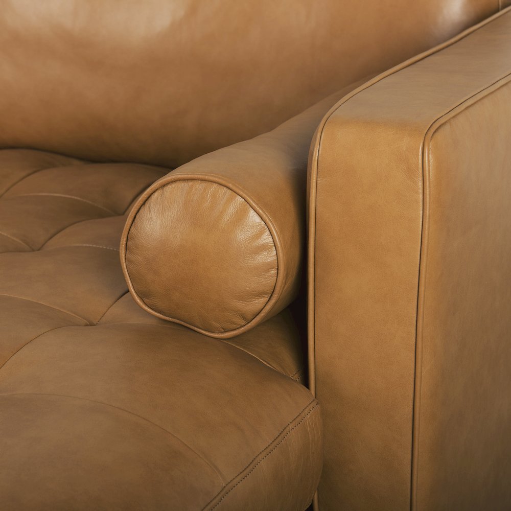 Svend 111.4L x 68.0W x 33.9H Tan Leather Right Chaise Sectional Sofa. Picture 9