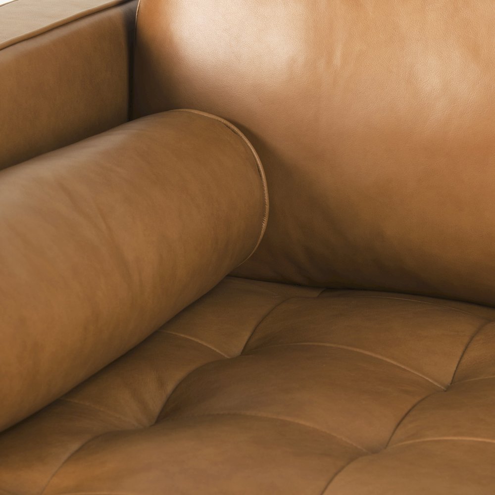Svend 111.4L x 68.0W x 33.9H Tan Leather Right Chaise Sectional Sofa. Picture 10