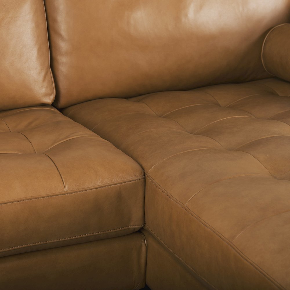Svend 111.4L x 68.0W x 33.9H Tan Leather Right Chaise Sectional Sofa. Picture 11