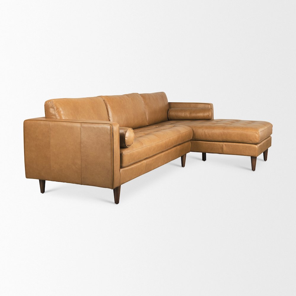 Svend 111.4L x 68.0W x 33.9H Tan Leather Right Chaise Sectional Sofa. Picture 6