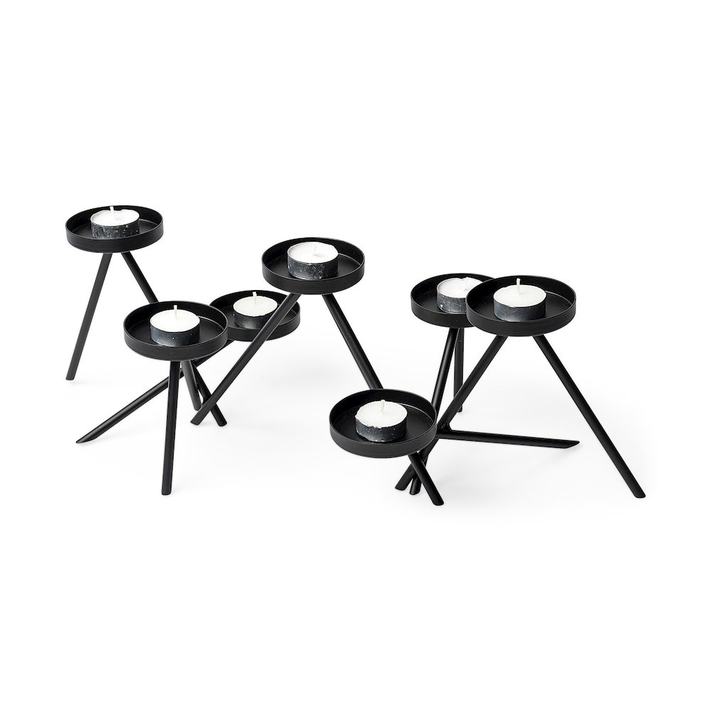 Meira Black Metal Seven Votive Table Candle Holder. Picture 1
