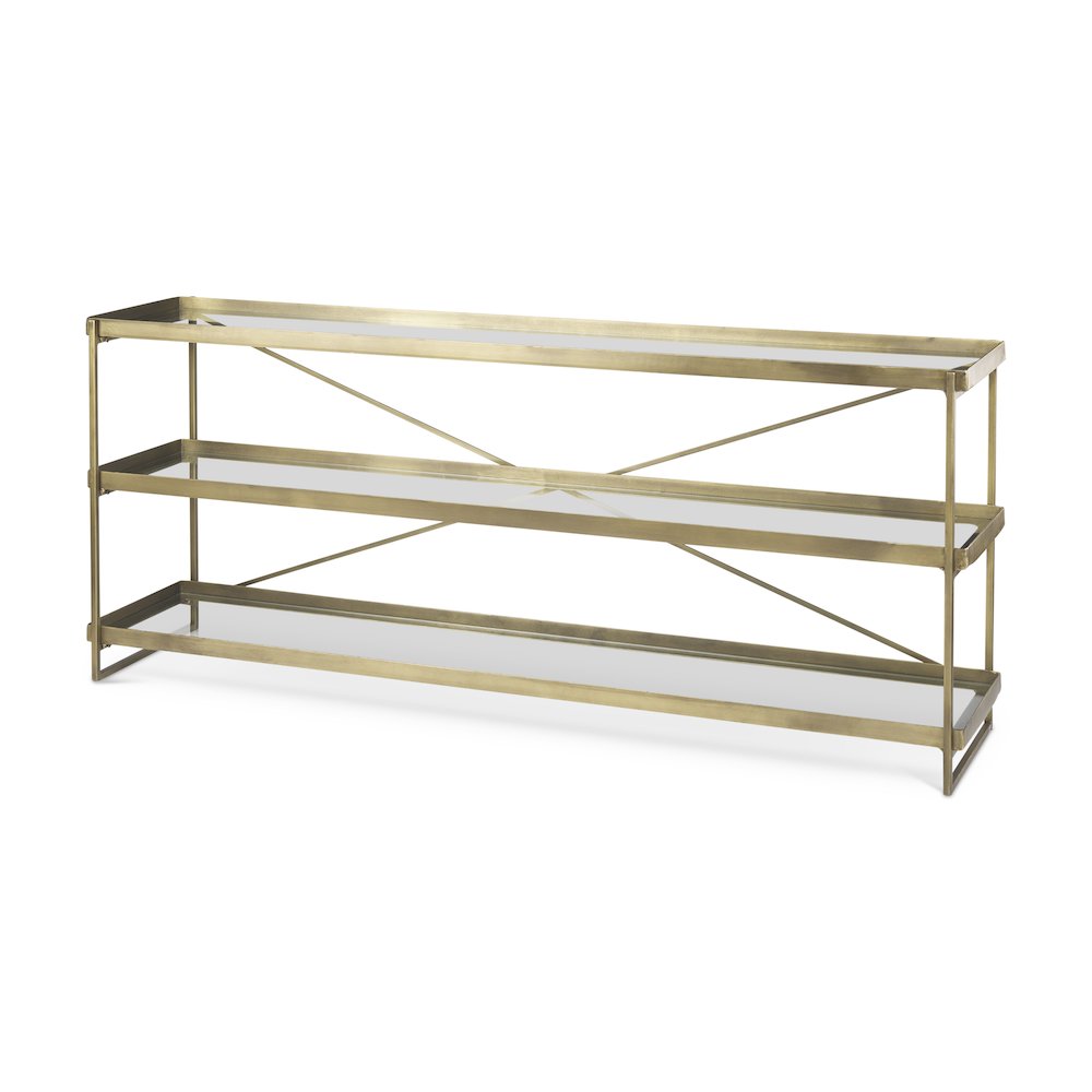 Trey 72.0L x 16.0W x 30.0H Gold Metal W/Glass Console Table. Picture 1