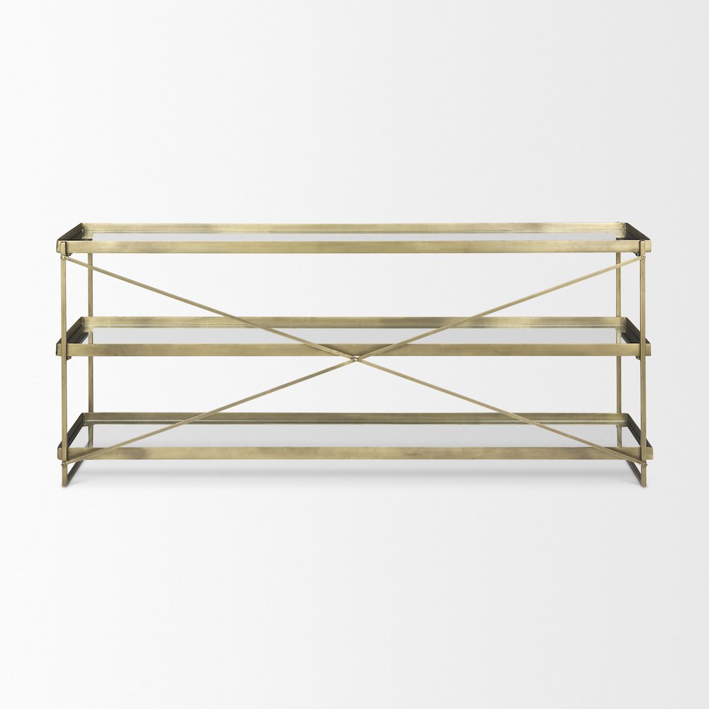 Trey 72.0L x 16.0W x 30.0H Gold Metal W/Glass Console Table. Picture 3