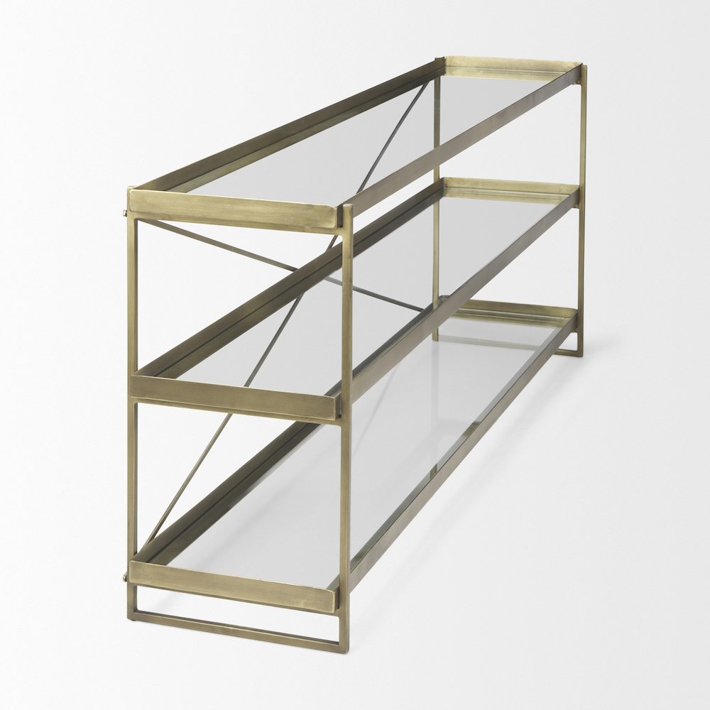 Trey 72.0L x 16.0W x 30.0H Gold Metal W/Glass Console Table. Picture 4