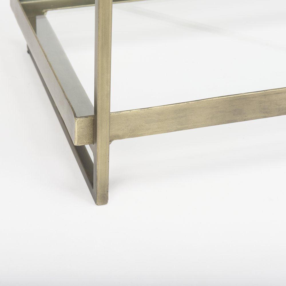 Trey 72.0L x 16.0W x 30.0H Gold Metal W/Glass Console Table. Picture 8