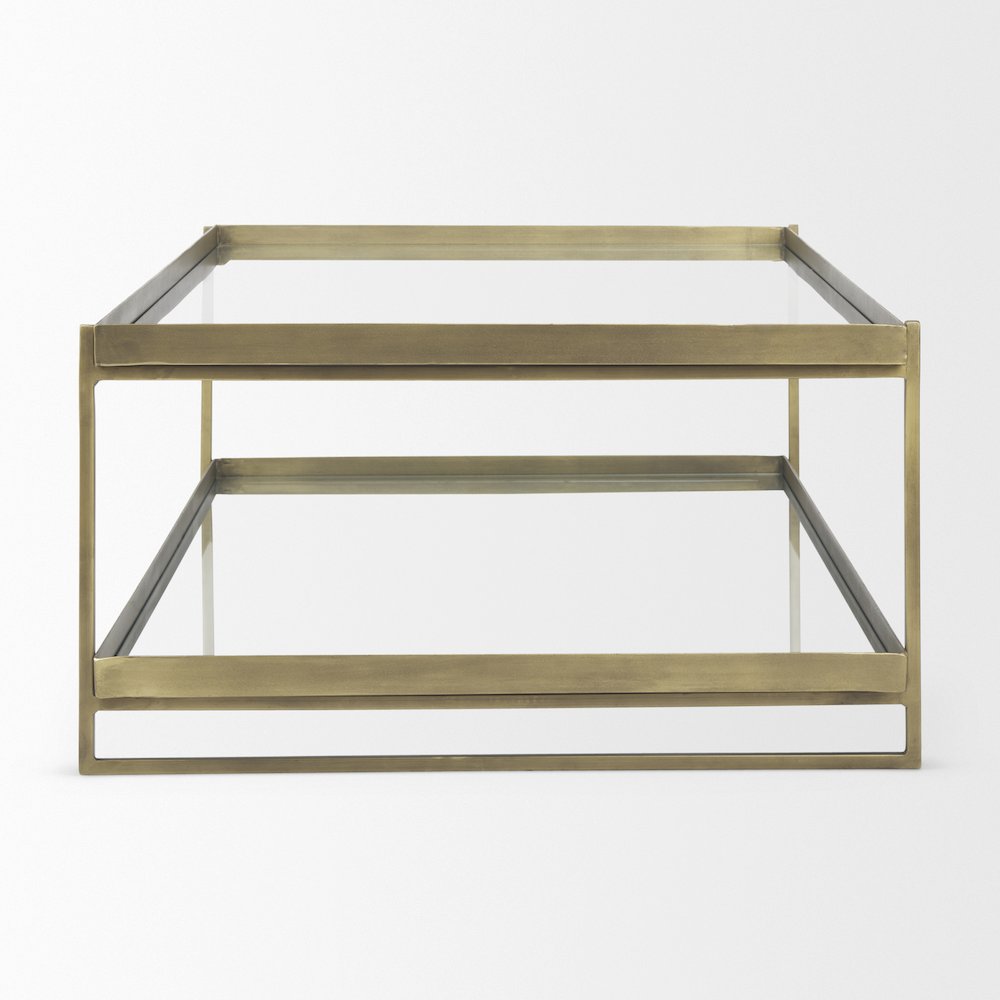 Trey 56.0L x 32.0W x 17.0H Gold Metal W/Glass Coffee table. Picture 2