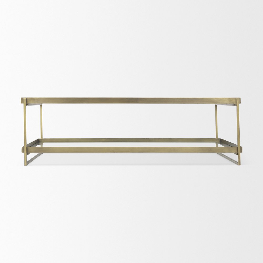Trey 56.0L x 32.0W x 17.0H Gold Metal W/Glass Coffee table. Picture 3