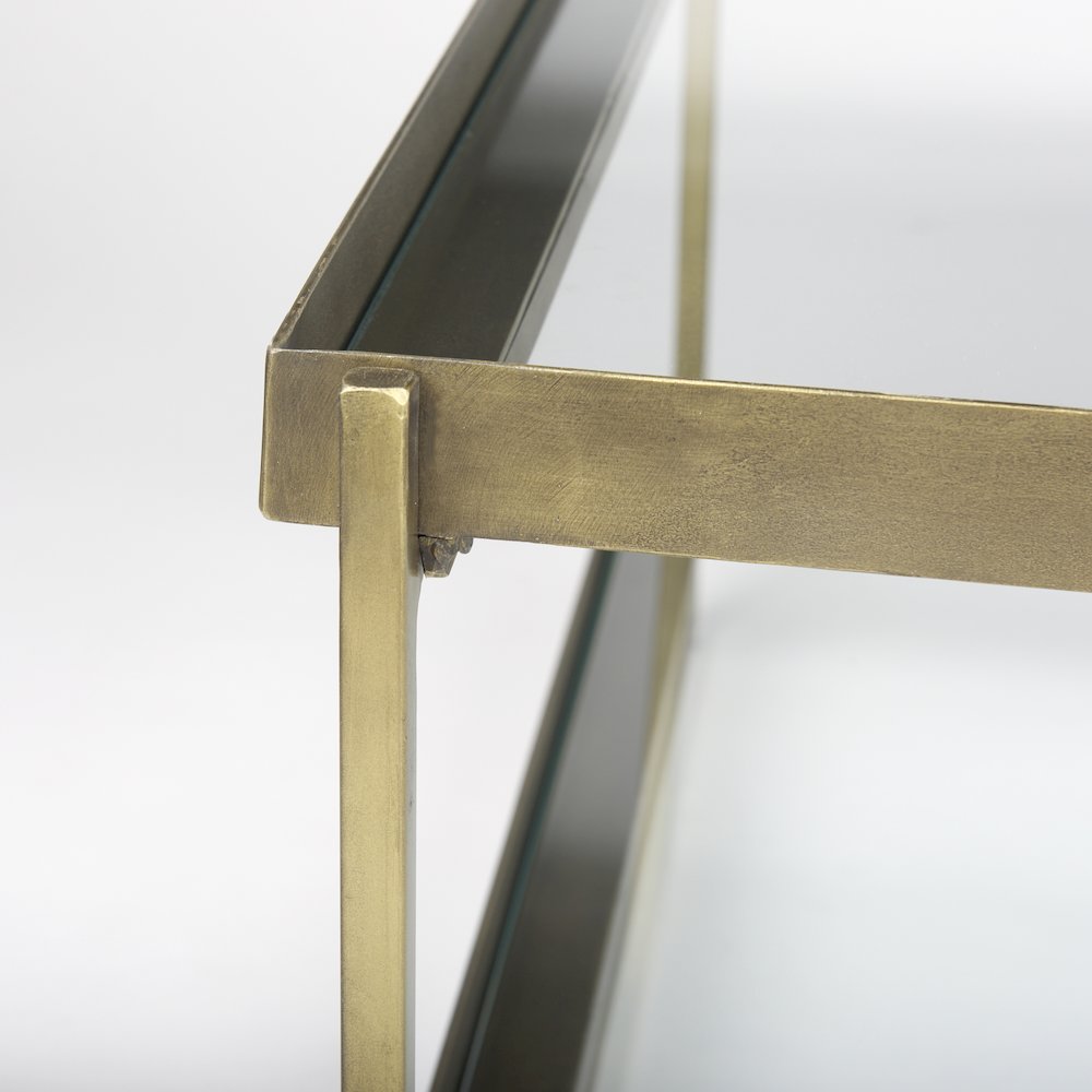 Trey 56.0L x 32.0W x 17.0H Gold Metal W/Glass Coffee table. Picture 5