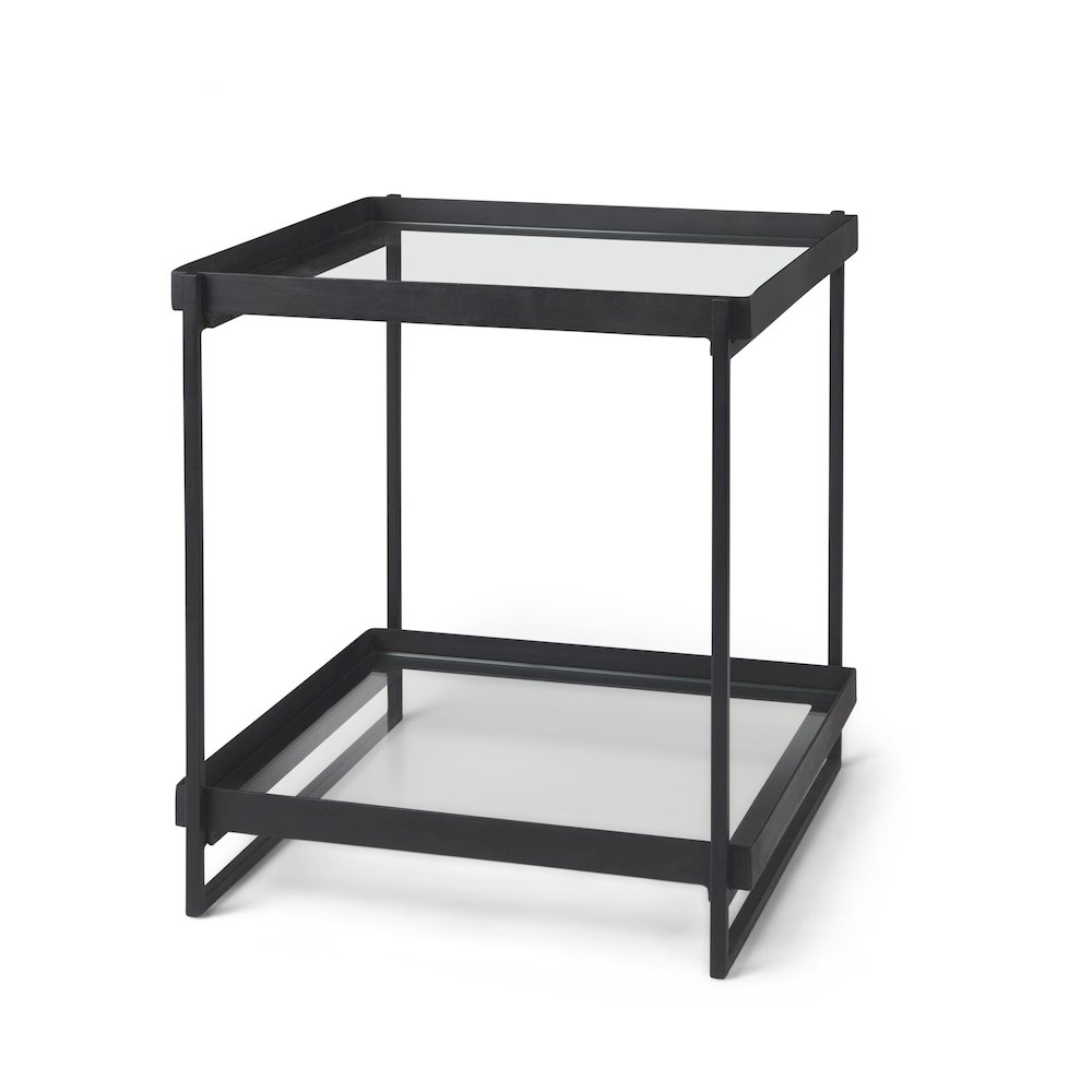 Trey Black Metal W/Glass Accent Table. Picture 1