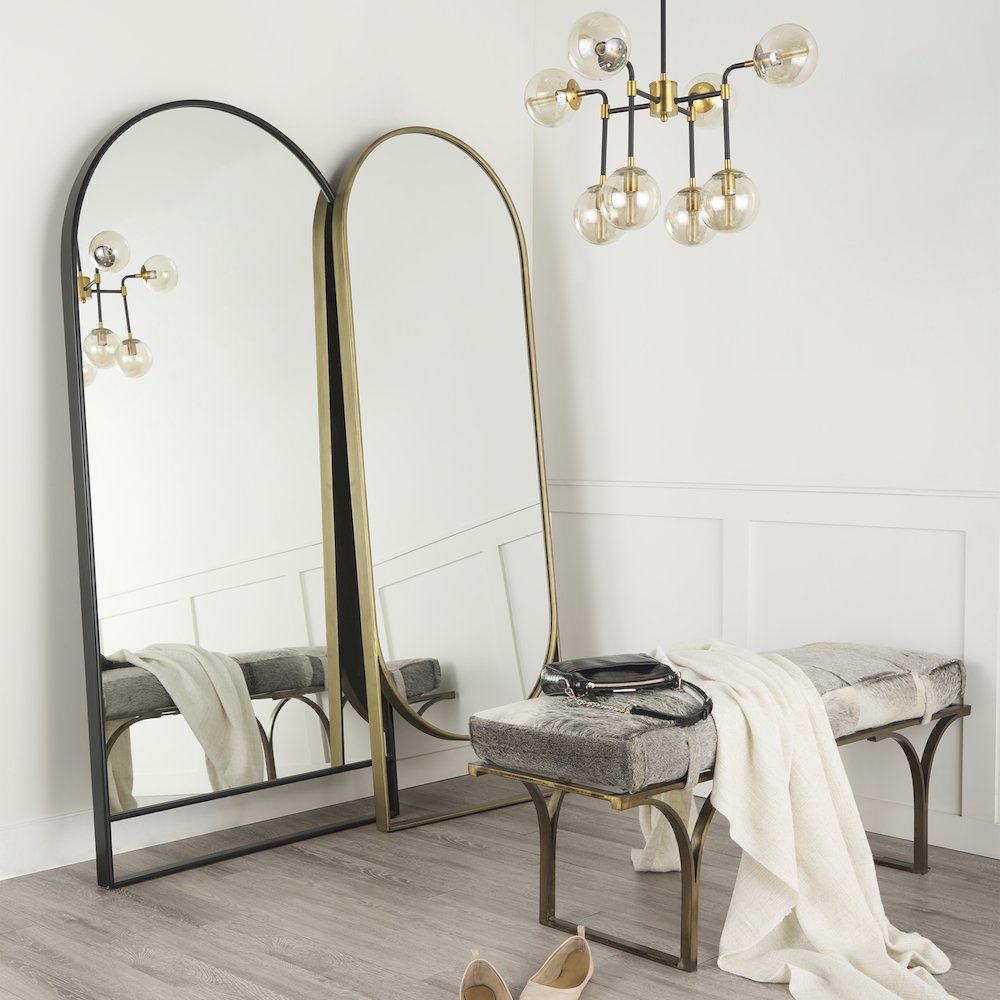 Sadie 36.0L x 2.0W x 76.0H Black Metal Rounded Arch Floor Mirror. Picture 6