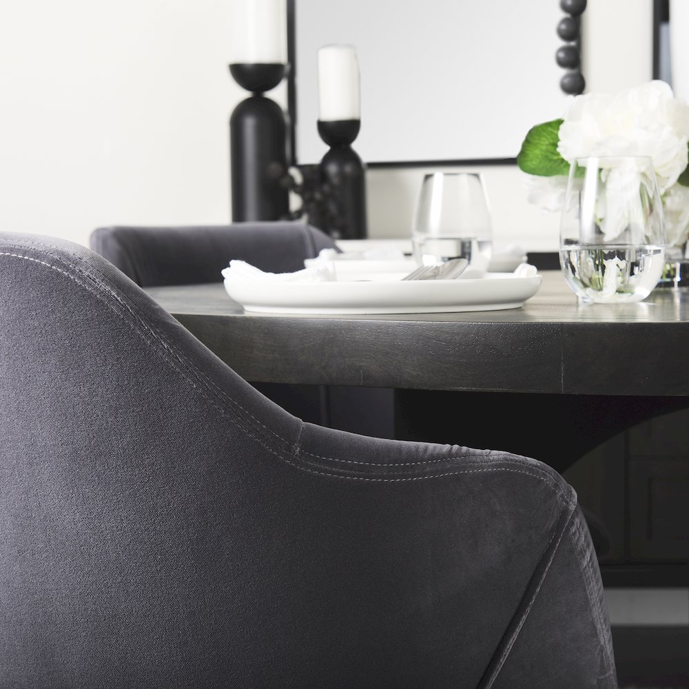Ronald II Grey Velvet Wrap Black Wooden Base Dining Chair. Picture 10