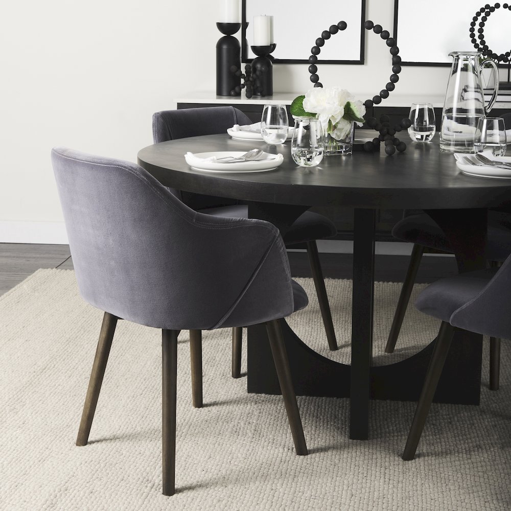 Ronald II Grey Velvet Wrap Black Wooden Base Dining Chair. Picture 11