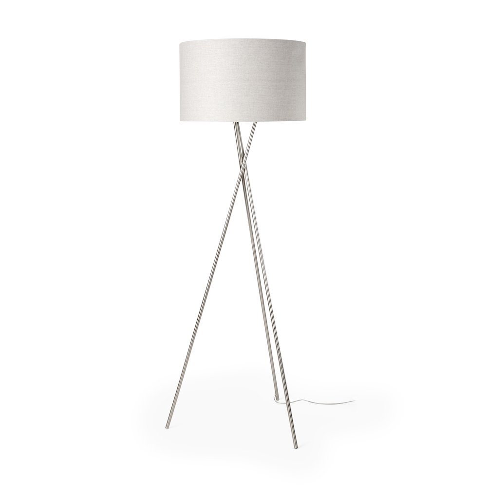 Ambrose 20.0L x 20.0W x 61.8H Silver Metal W/Beige Fabric Shade Floor Lamp. Picture 1