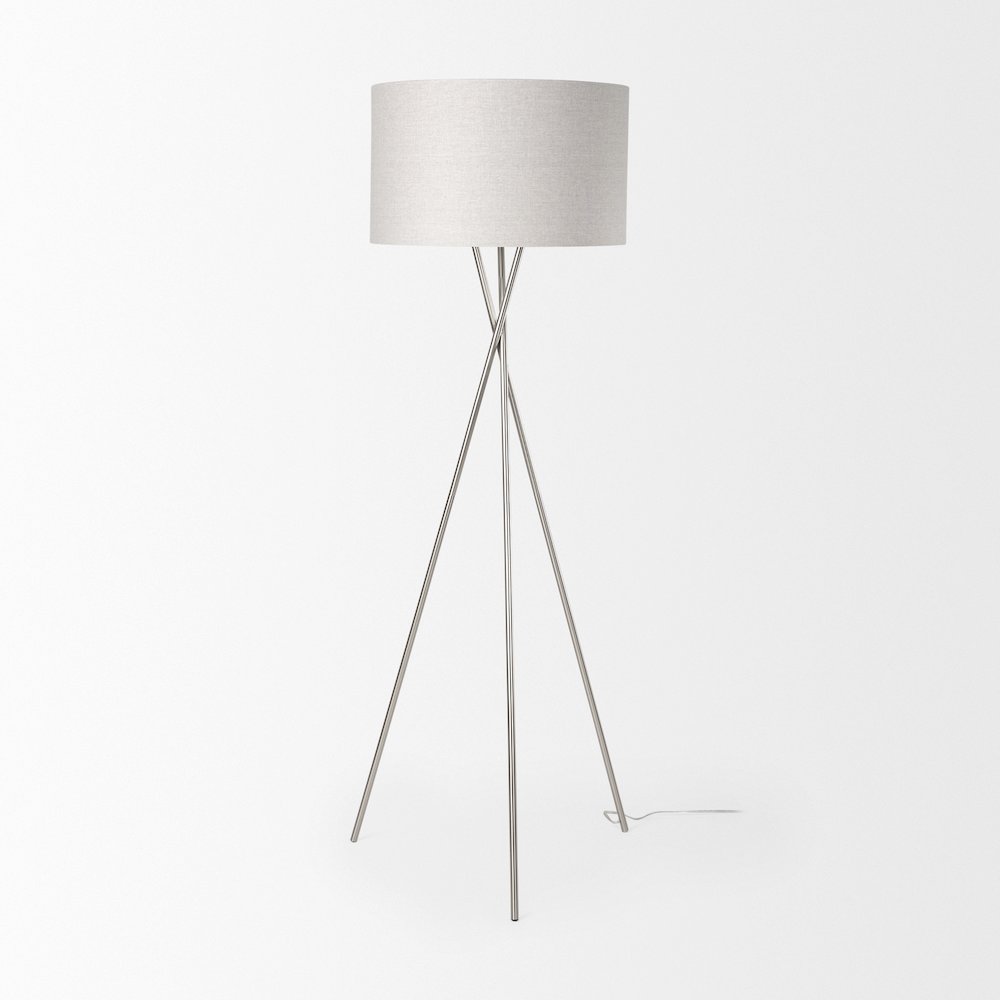 Ambrose 20.0L x 20.0W x 61.8H Silver Metal W/Beige Fabric Shade Floor Lamp. Picture 2