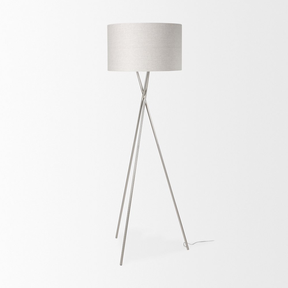 Ambrose 20.0L x 20.0W x 61.8H Silver Metal W/Beige Fabric Shade Floor Lamp. Picture 3