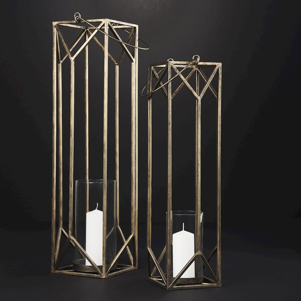 Ivy Small Gold Metal Geometric Cage Candle Holder Lantern. Picture 12