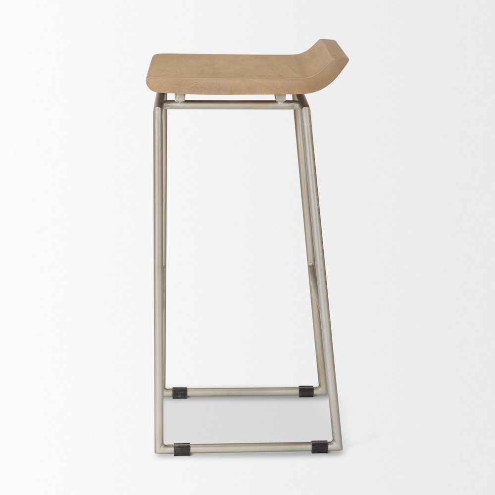 Givens 14.0L x 15.8W x 31.8H Brown Wood W/Silver Metal Frame Barstool. Picture 2