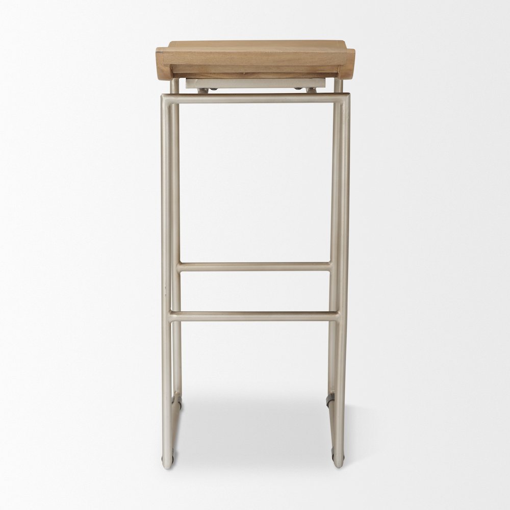 Givens 14.0L x 15.8W x 31.8H Brown Wood W/Silver Metal Frame Barstool. Picture 3