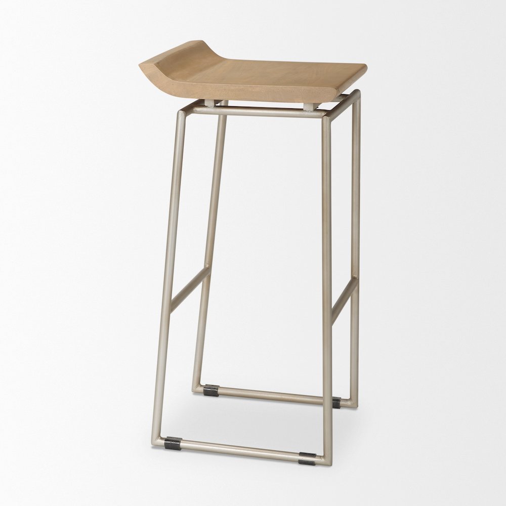 Givens 14.0L x 15.8W x 31.8H Brown Wood W/Silver Metal Frame Barstool. Picture 5