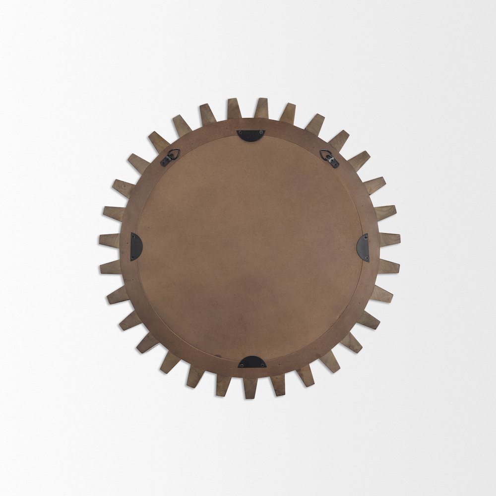 Cog Mirror 26" Round Brown Wood Frame Mirror. Picture 3