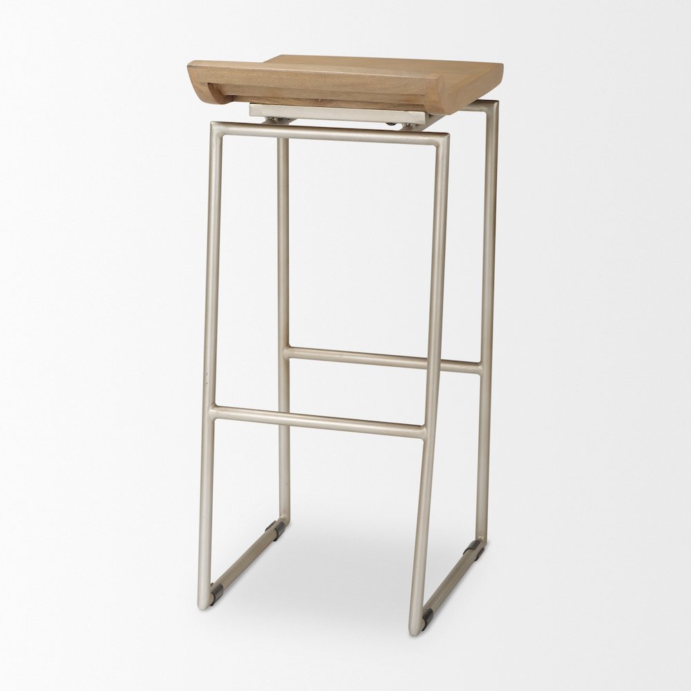 Givens 14.0L x 15.8W x 31.8H Brown Wood W/Silver Metal Frame Barstool. Picture 4