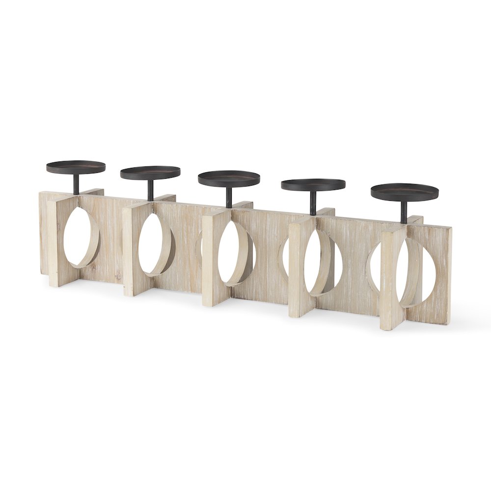 Cambie 29.0L x 6.0W x 9.0H Natural Wood W/Black Metal Candle Holders. Picture 1