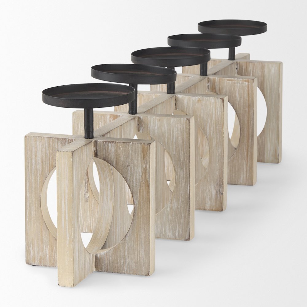 Cambie 29.0L x 6.0W x 9.0H Natural Wood W/Black Metal Candle Holders. Picture 3