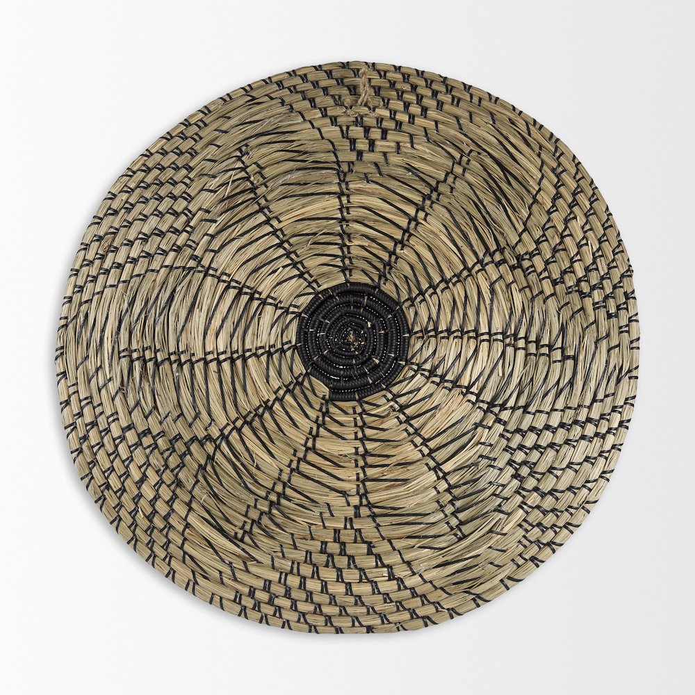Light Brown Seagrass W/Black String Round Wall Hanging Plate. Picture 3