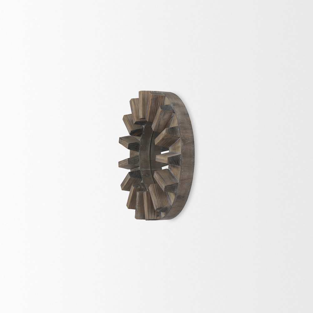 Sprocket 17" Round Brown Wood Frame Mirror. Picture 2