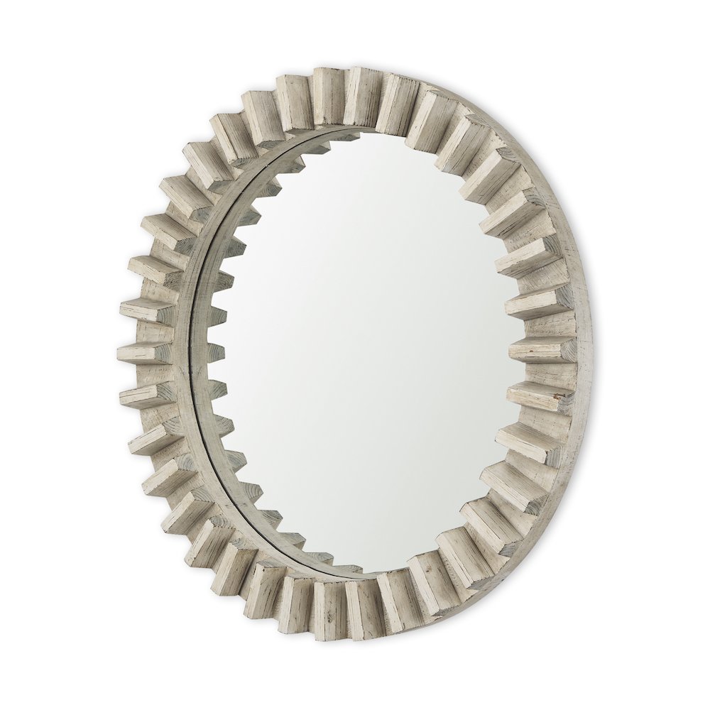 Sprocket Mirror 35" Round Natural Brown Wood Frame Mirror. Picture 1