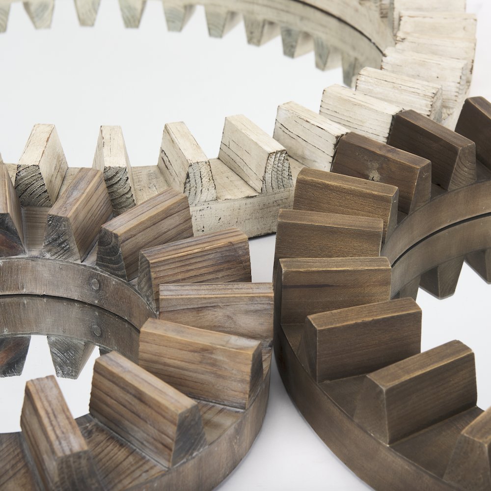 Sprocket Mirror 35" Round Natural Brown Wood Frame Mirror. Picture 6