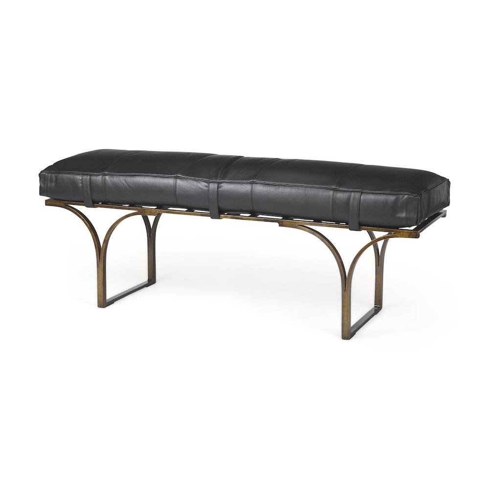 Jessie 55L x 16W Black Leather Seat W/Gold Metal Base Accent Bench. Picture 1