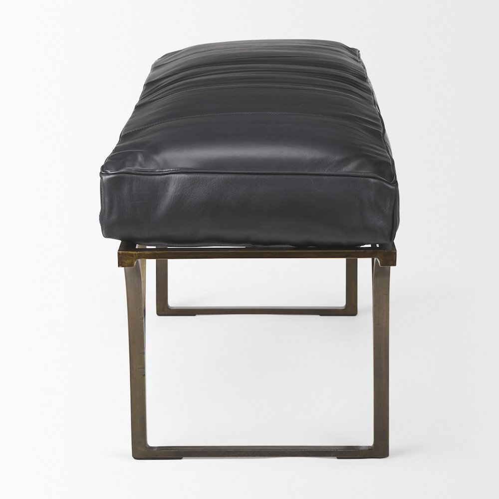 Jessie 55L x 16W Black Leather Seat W/Gold Metal Base Accent Bench. Picture 2