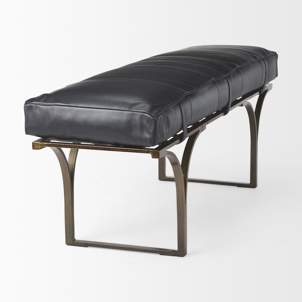 Jessie 55L x 16W Black Leather Seat W/Gold Metal Base Accent Bench. Picture 3