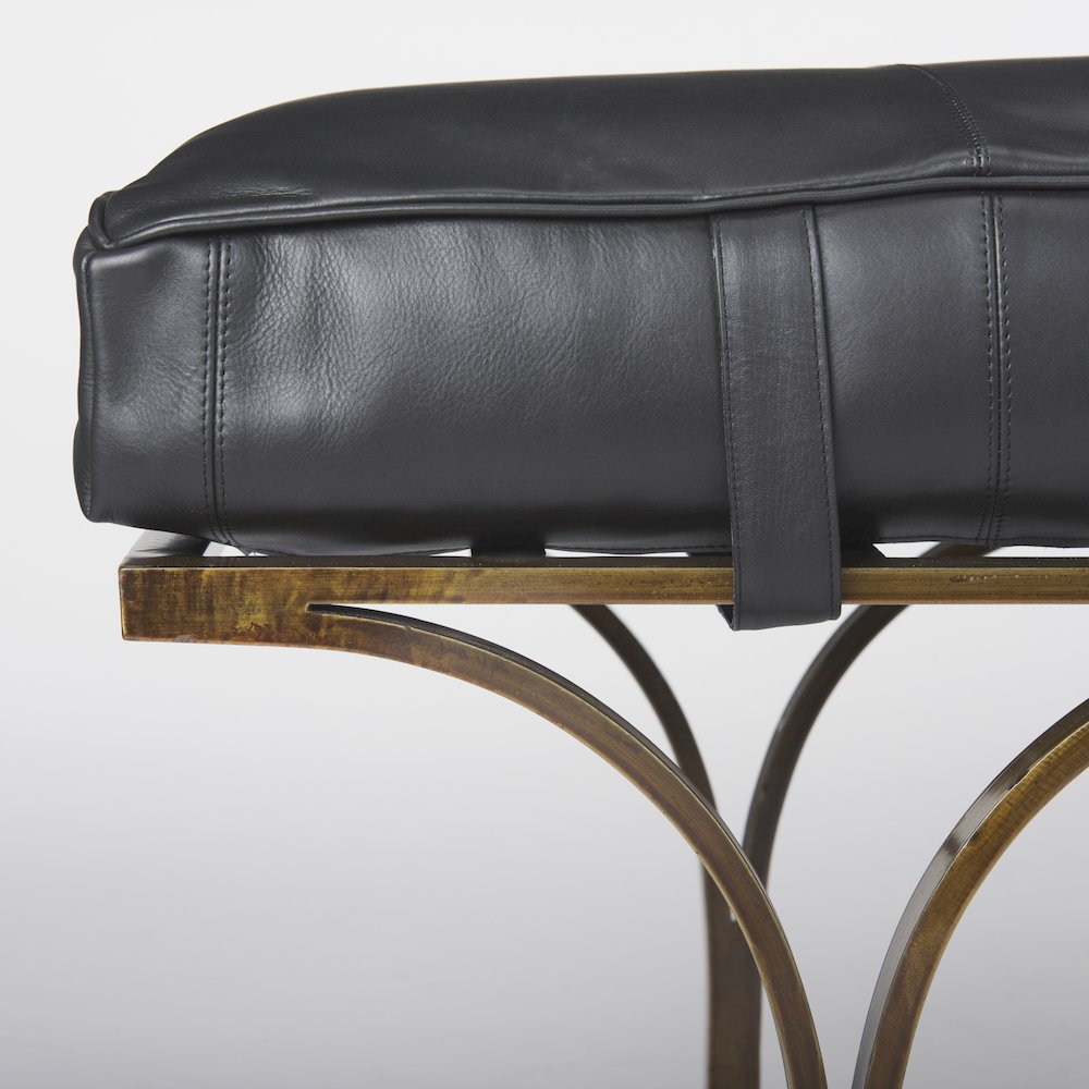 Jessie 55L x 16W Black Leather Seat W/Gold Metal Base Accent Bench. Picture 4