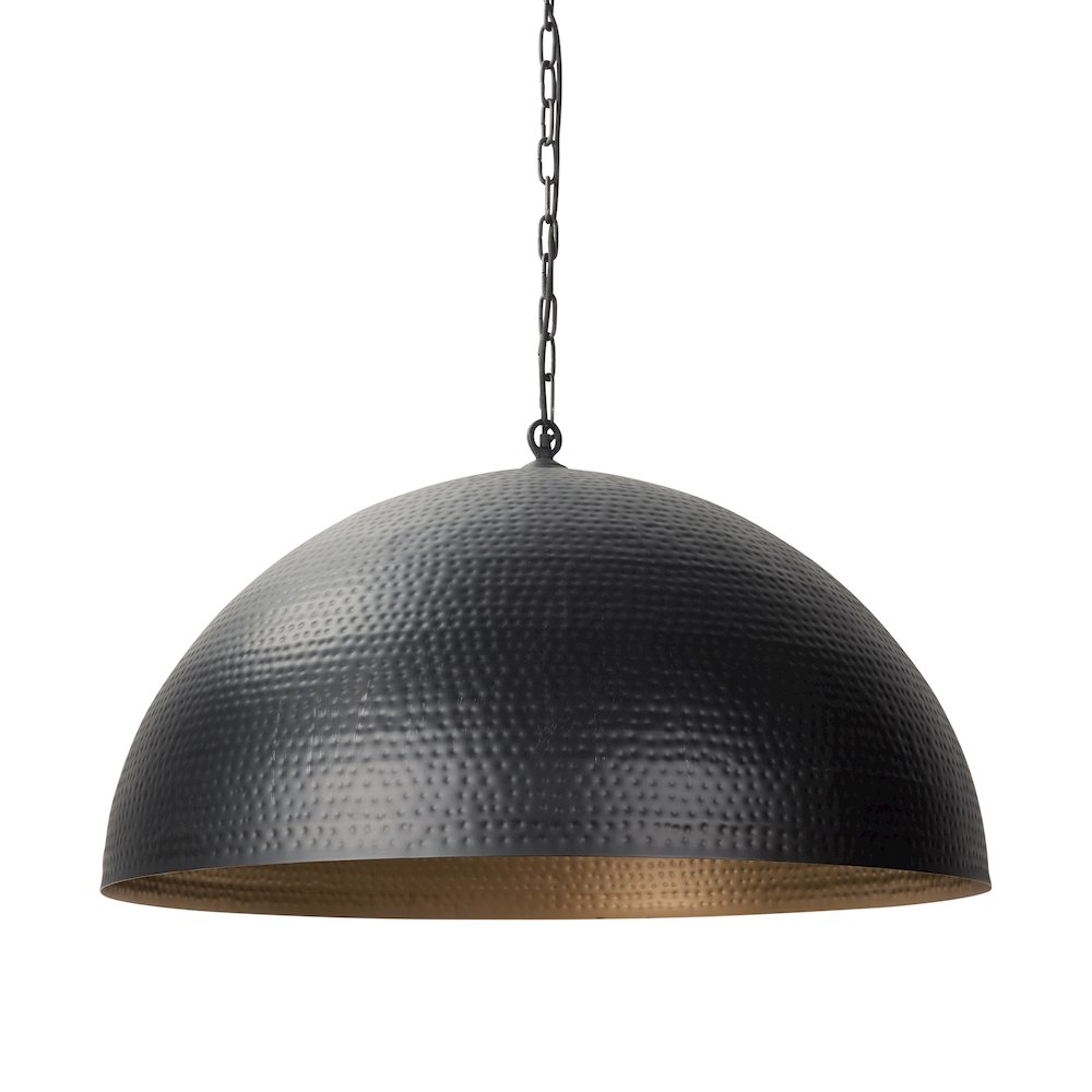 Karina 36" Round Matte Black Hammered Metal Dome Pendant Light. Picture 1