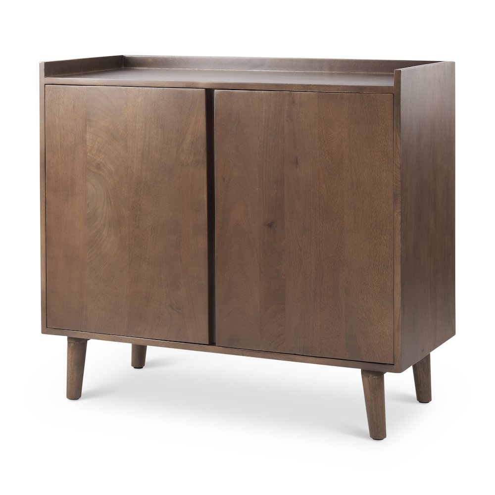 Lillie 36.0L x 16.0W x 32.0H Medium Brown Wood 2 Door Tray Top Accent Cabinet. Picture 1